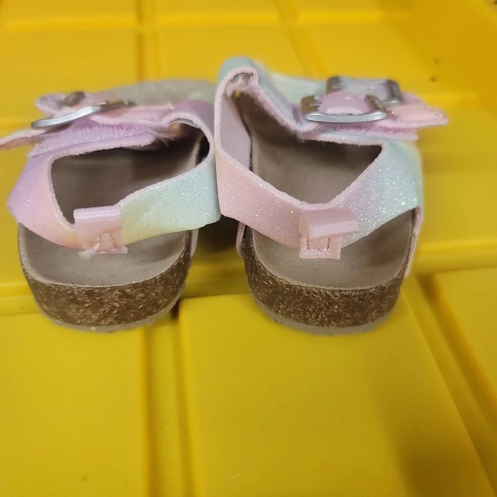 Lil Boot Barn Pink Star Cowboy Boots & Carters Glitter Rainbow Sandals Size 4
